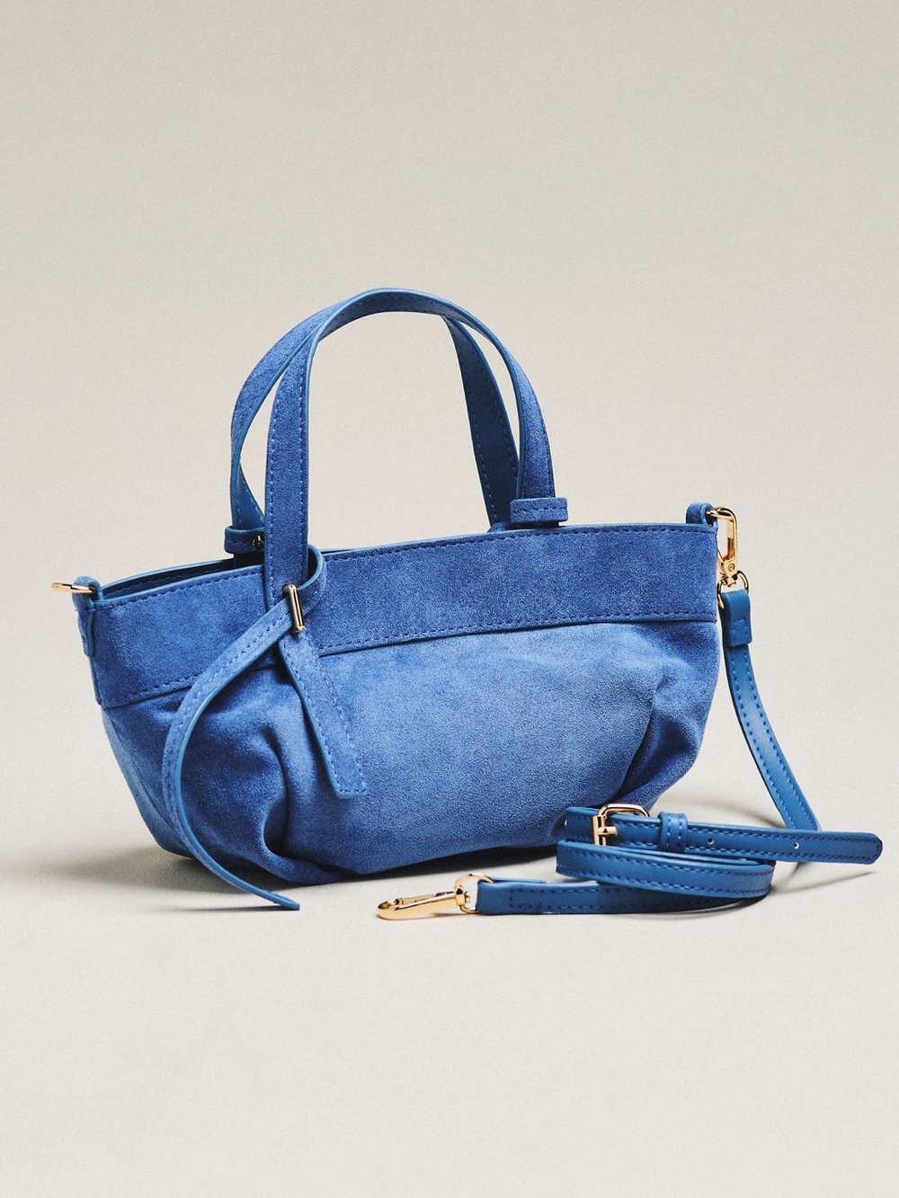 Anthropologie Blue Suede Mini Tote with Detachable Strap